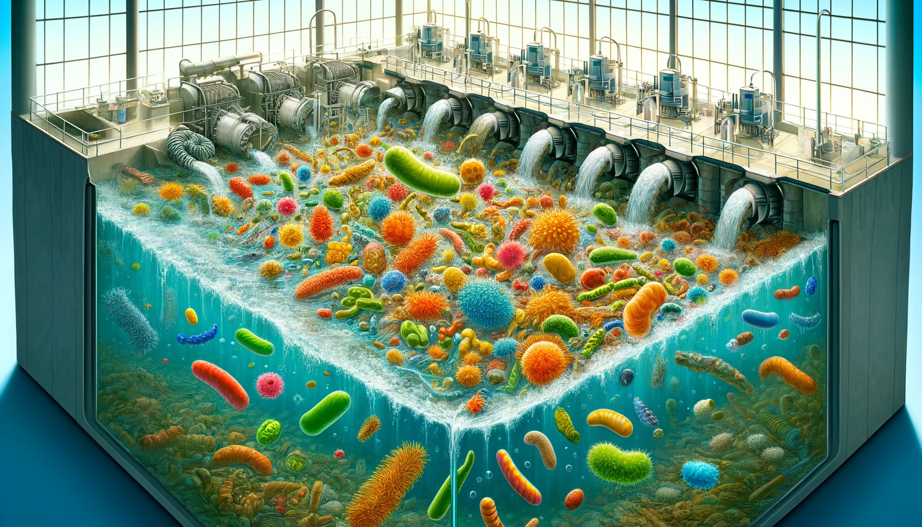 微生物が汚水を分解している